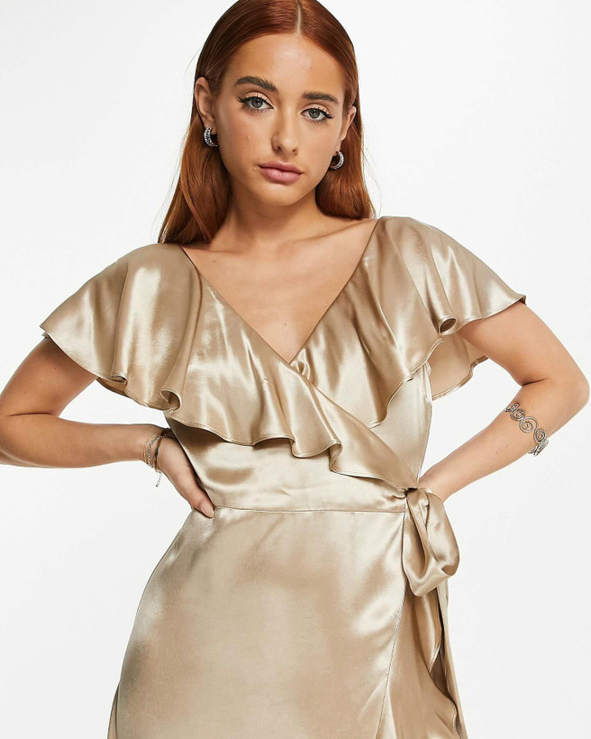 پیراهن مجلسی چپ و راستی ساتن ابریشمی گرم بالا برند Top shop